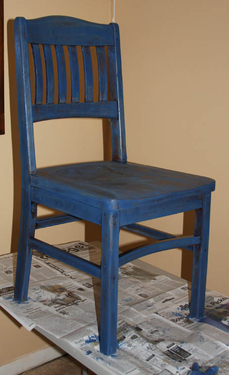 Chair for fundraiser stained blue.