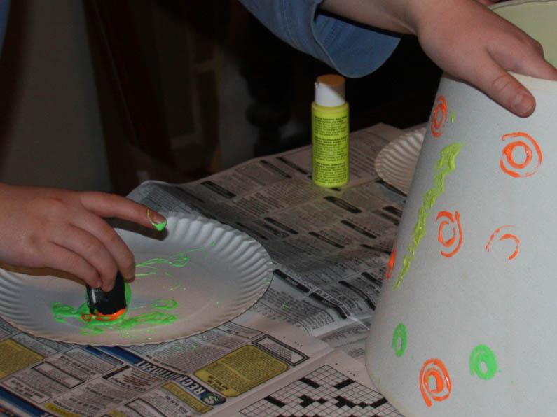 Loading paint onto foam stamp for lampshade 