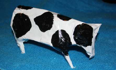 Completed paper mache cow for Spanish class.